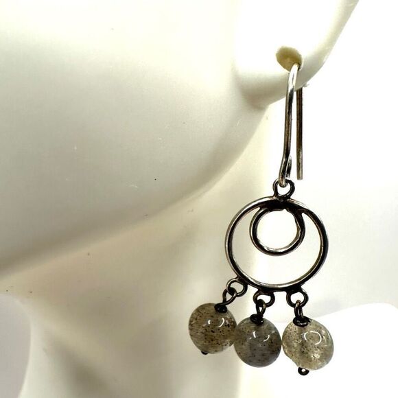 Sterling silver labradorite circle drop earrings - Picture 9 of 10